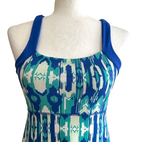 Soybu Dress Blue Green Print Strappy Twist Back Athletic Casual Stretch Size XS - Picture 3 of 10